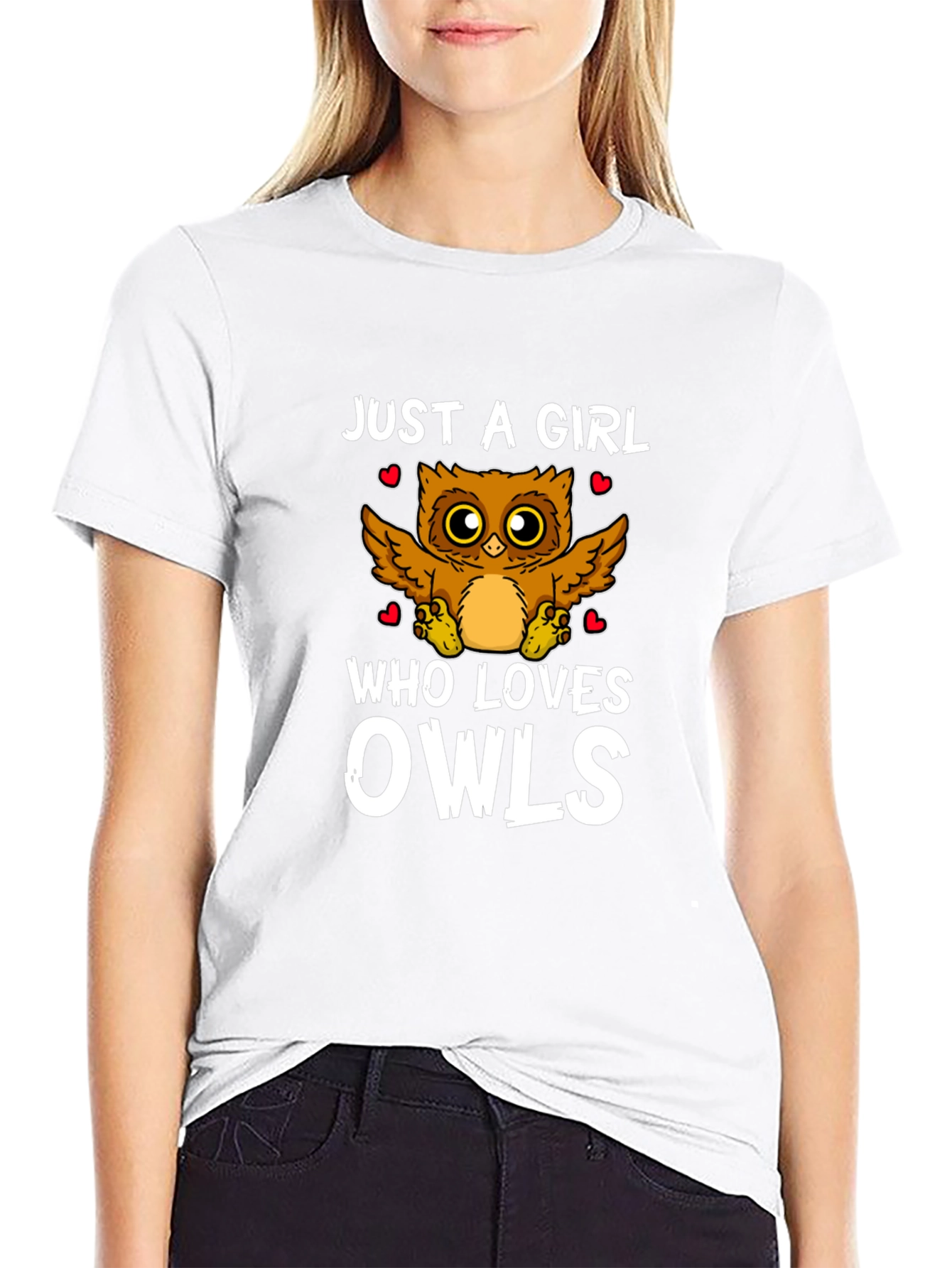 Just A Girl Who Loves Owls Black Graphic T-Shirt